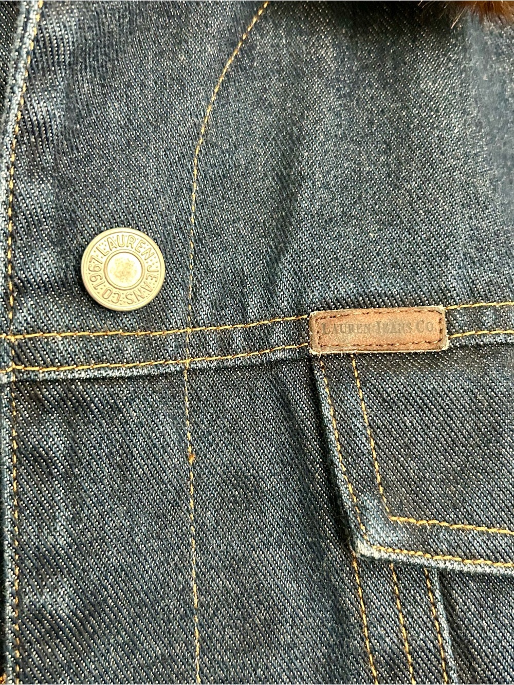 NWT Ralph Lauren Dark Wash Trucker Jean Jacket w Removable Faux Fur Collar, L - Picture 5 of 9